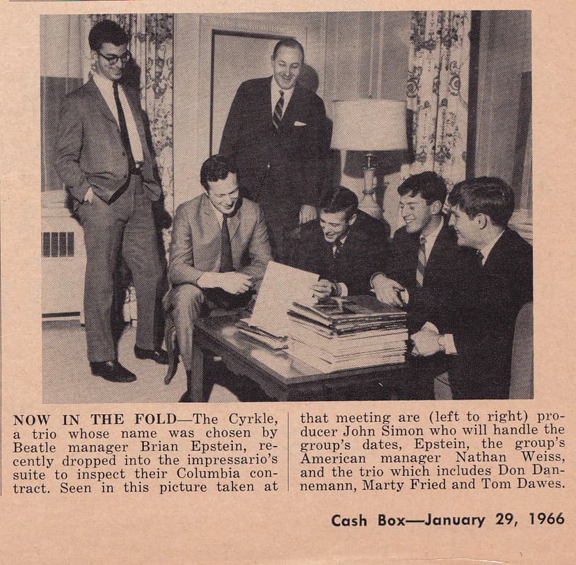 Cash Box, January 29, 1966 — The Cyrkle with Brian Epstein and producer John Simon