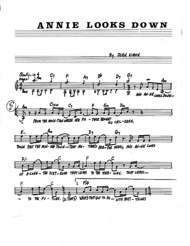 Lead sheet for Annie Looks Down