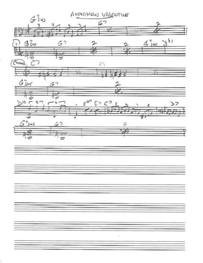 Lead sheet for Anonymous Valentine