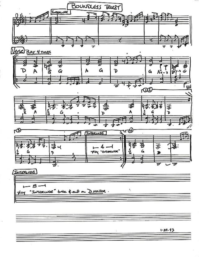 Lead sheet for Boundless Trust