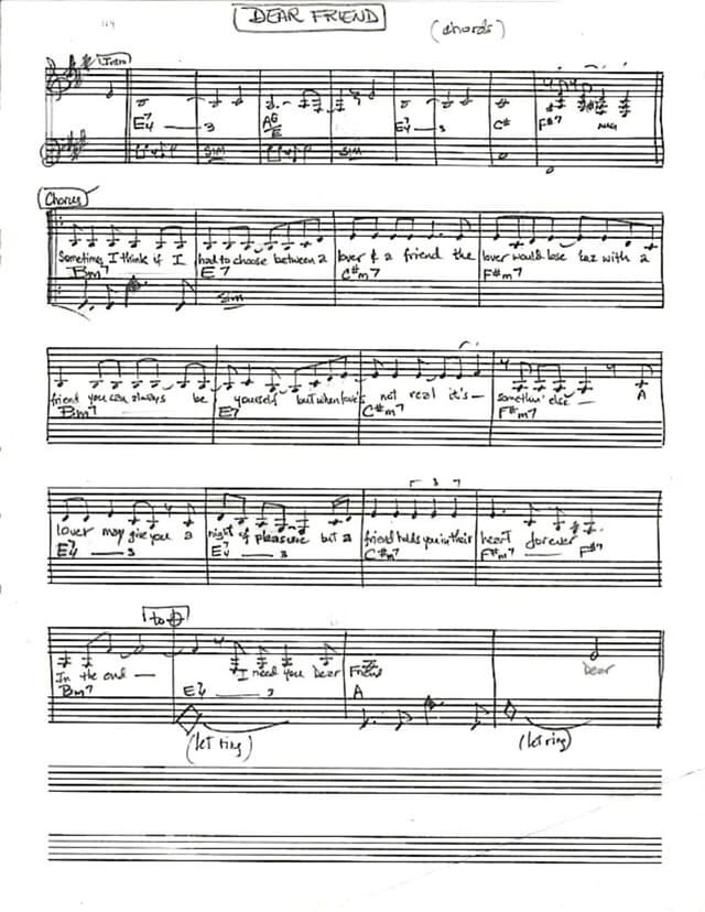 Lead sheet for Dear Friend