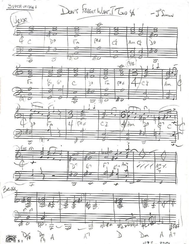 Lead sheet for Don't Forget What I Told You