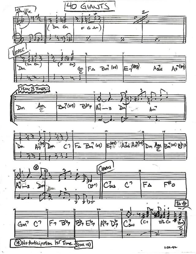 Lead sheet for Forty Giants