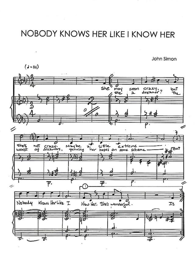 Lead sheet for Nobody Knows Her Like I Know Her