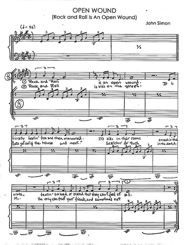 Lead sheet for (Rock and Roll Is An) Open Wound
