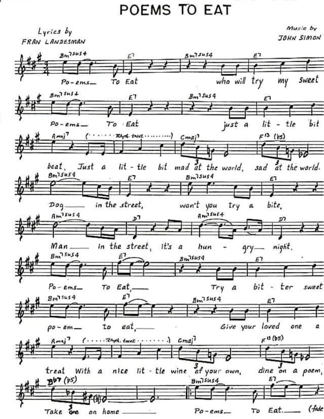 Lead sheet for Poems To Eat