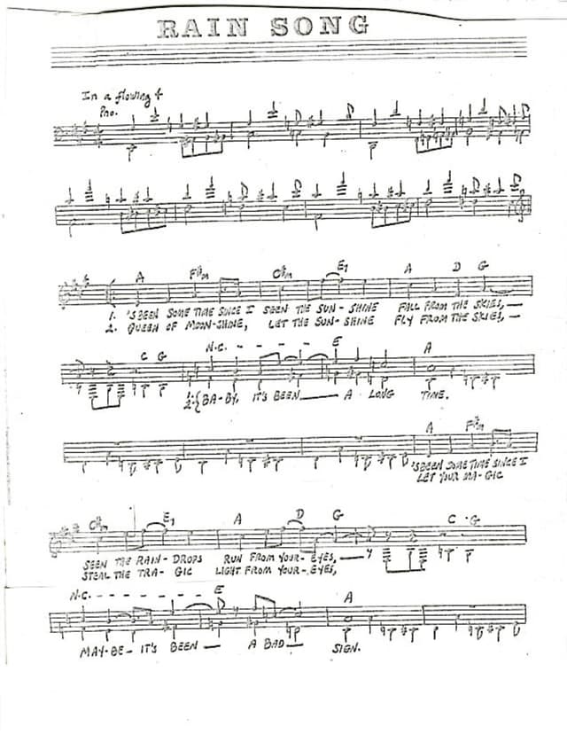 Lead sheet for Rain Song