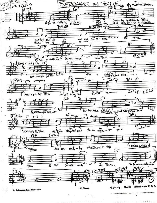 Lead sheet for Serenade in Blue