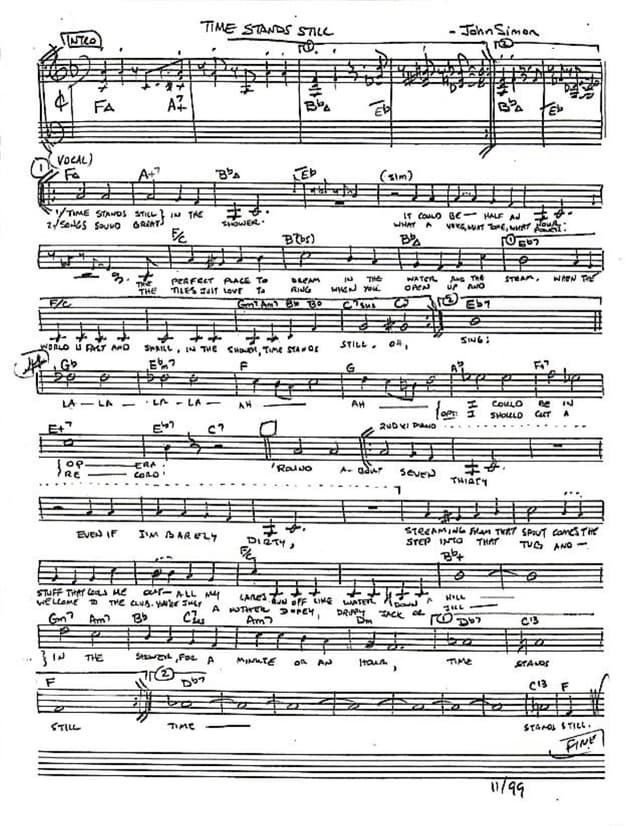 Lead sheet for Time Stands Still in the Shower