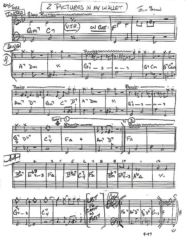 Lead sheet for Two Pictures in My Wallet